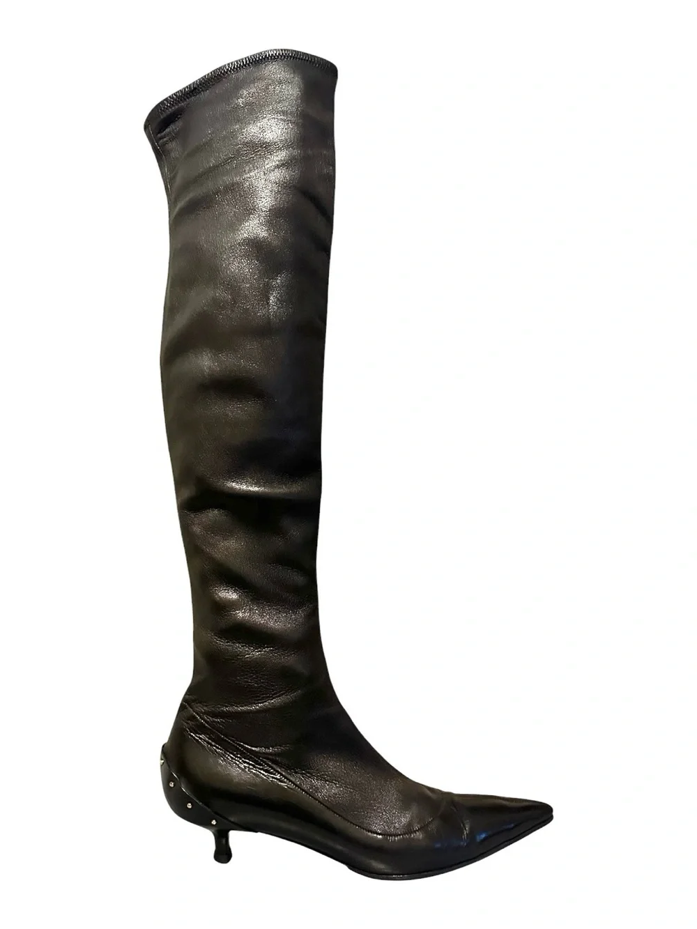 GUCCI TOM FORD FW 2003 Runway Black Leather Studded Kitten Heel OTK Boots 37